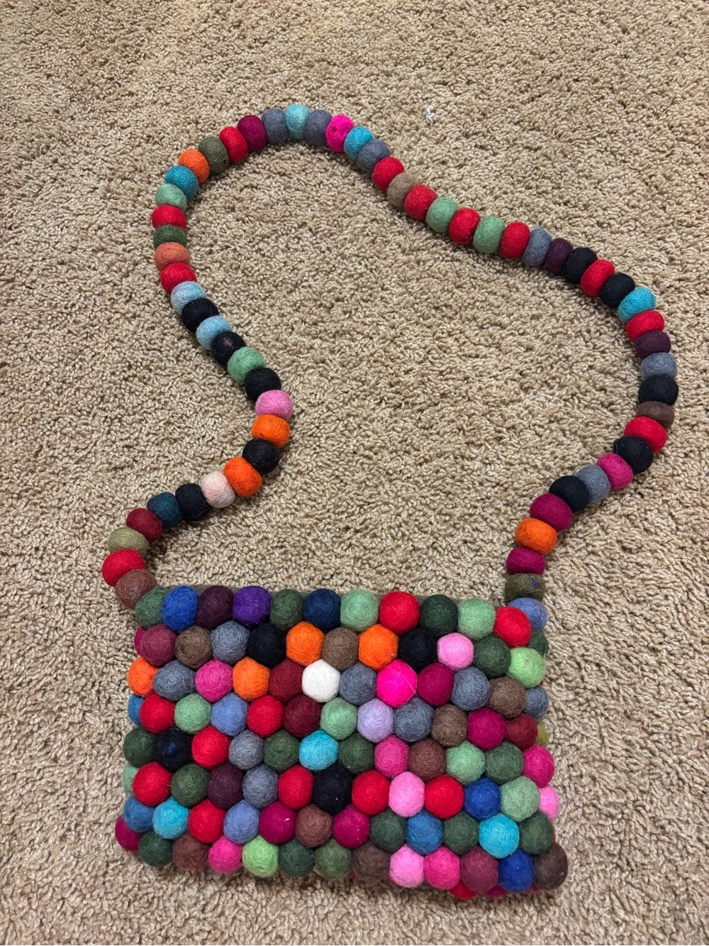 Multicolor Felt Pom-Pom Crossbody Bag - Handcrafted Shoulder Bag